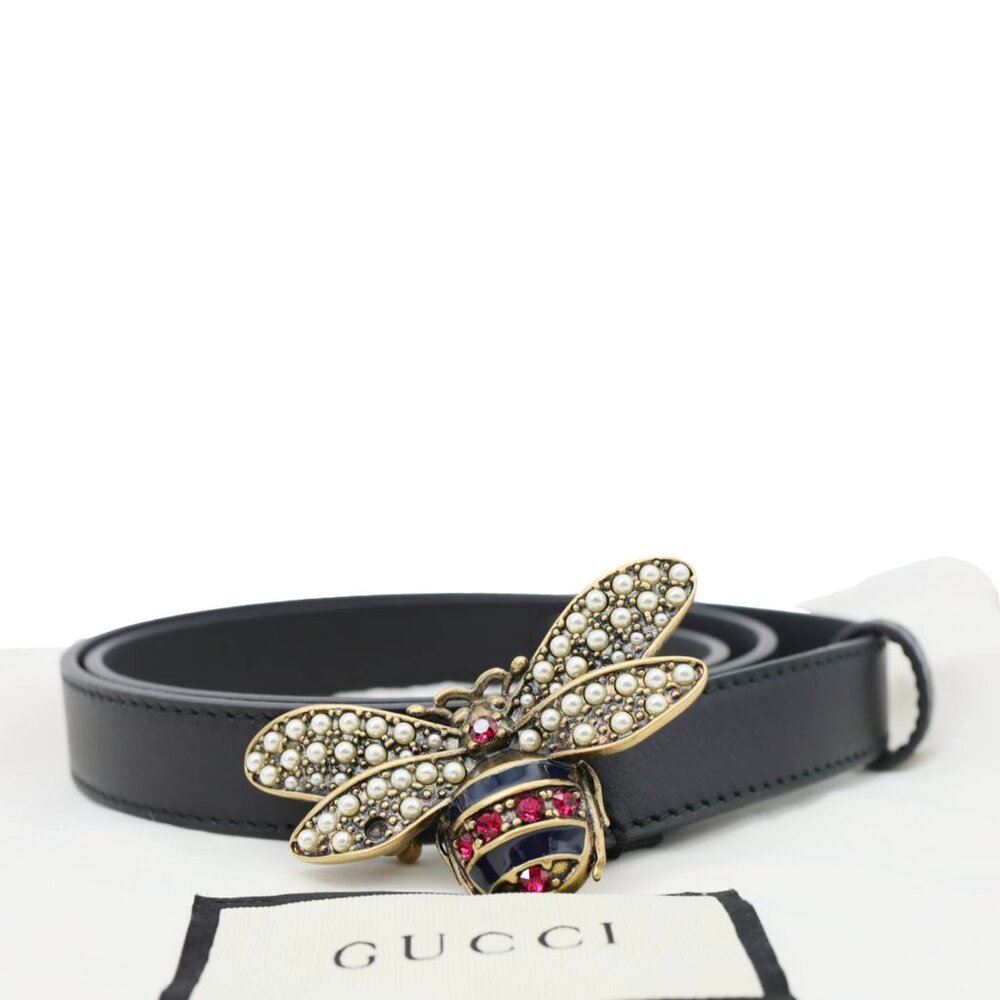 Gucci Queen Margaret Bee Leather Belt Black 476452 Size 80/32 - Picture 3 of 9